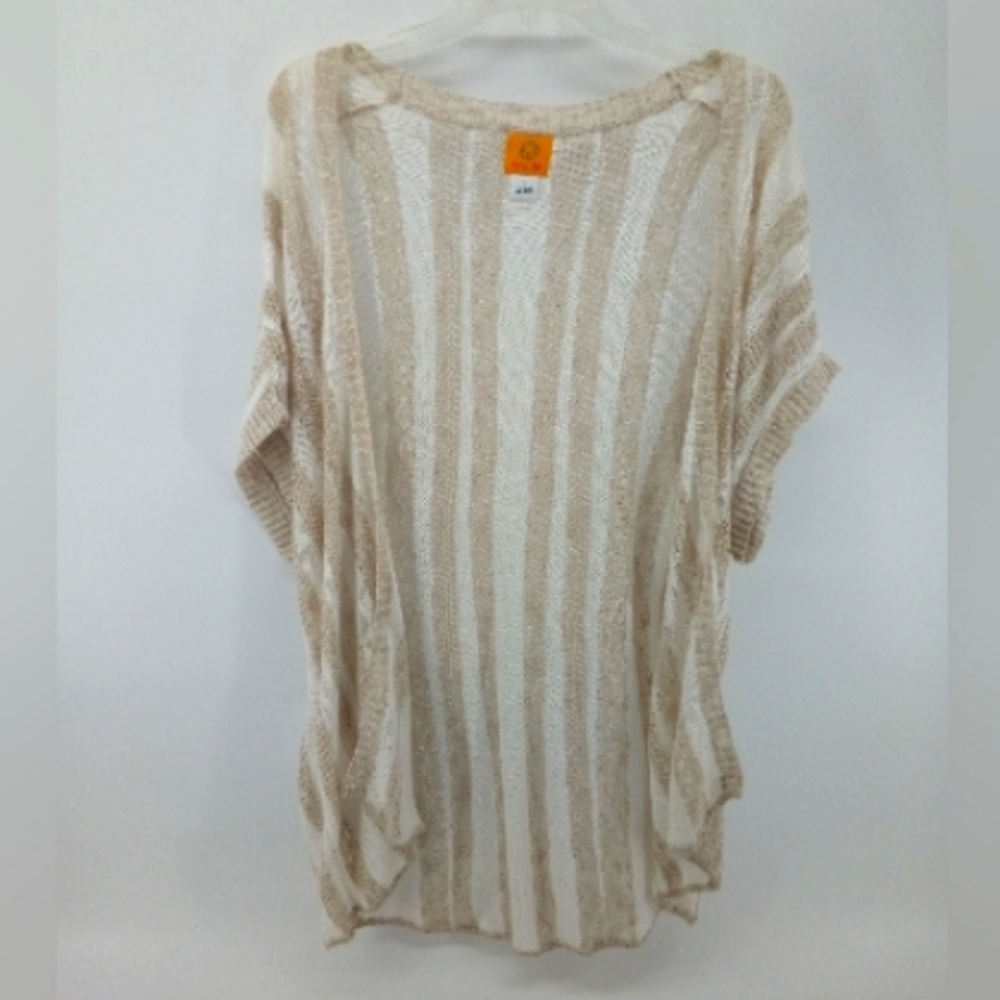 Boho Swim Cover Open Thin Crochet Knit Cream Tan Beach Pool Cover Up Sleeves L